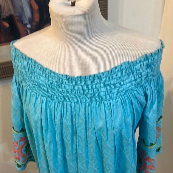MODAPOSA Floral Embroidered Off-Shoulder Top - Blue Size Small - Picture 9 of 14